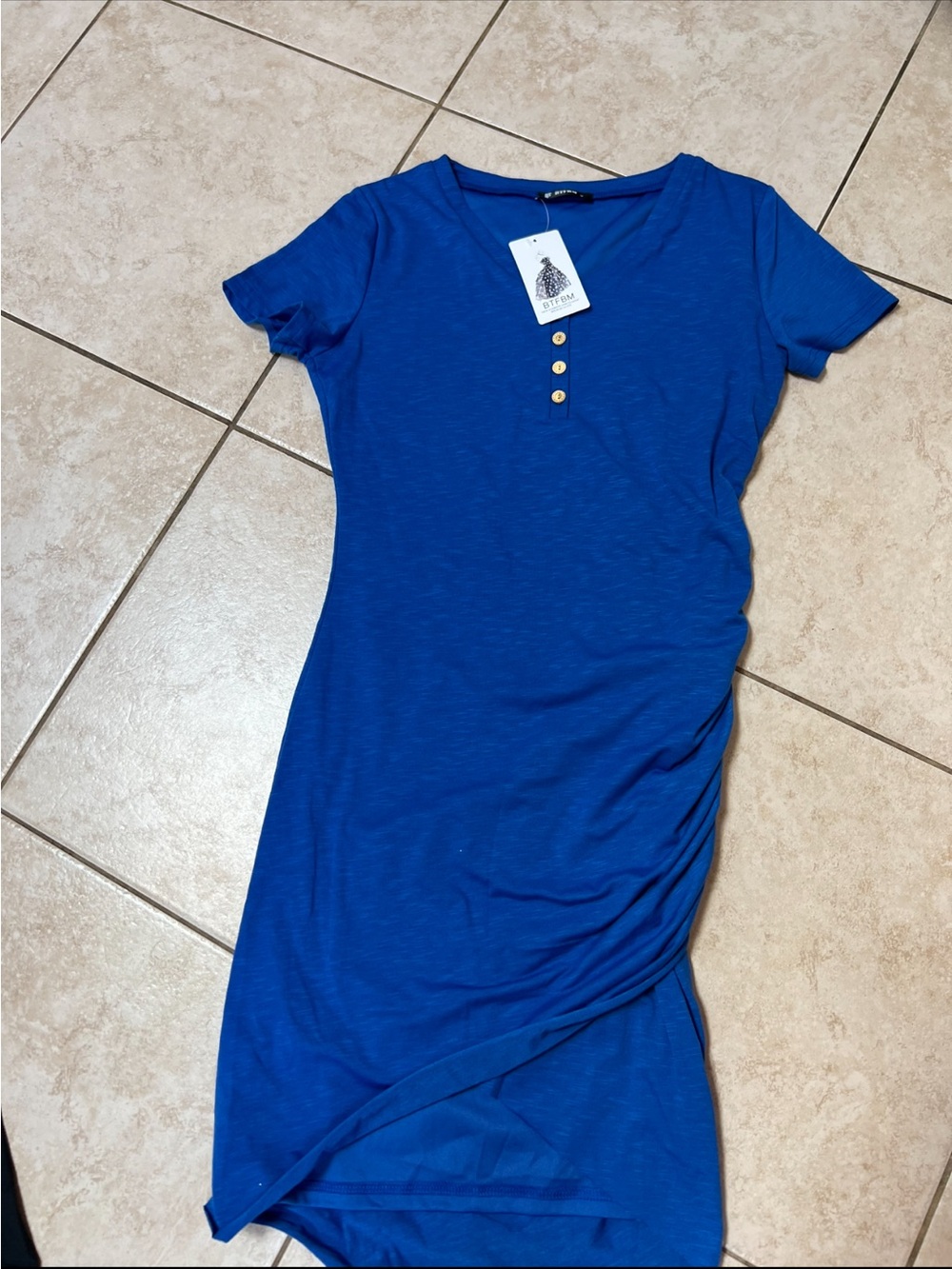 Women’s Short Sleeve Blue Henley Midi Dress